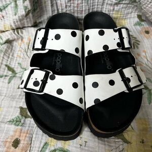 Papillio By Birkenstock Black and White Polka Dot Platform Arizona Sandals
